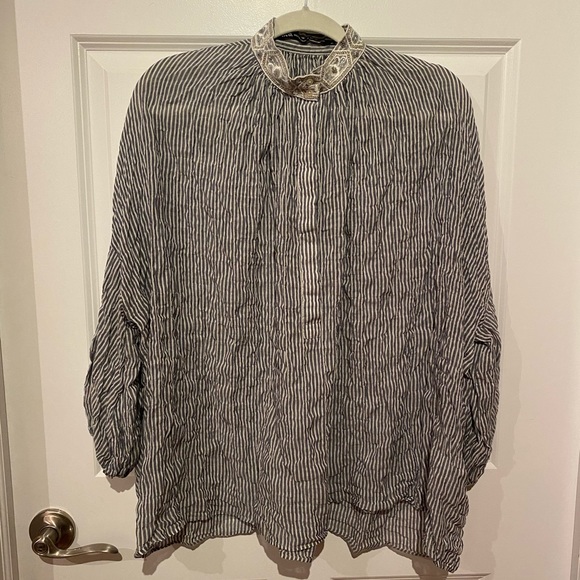 Striped blouse w/ emblished high neck. - Picture 1 of 2